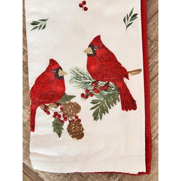 CHRISTMAS CARDINAL Dish Kitchen Towel Set 2 Embroidered Detailed HOSTESS GIFT - Picture 11 of 11